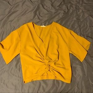 la miel low cut slightly cropped mustard blouse